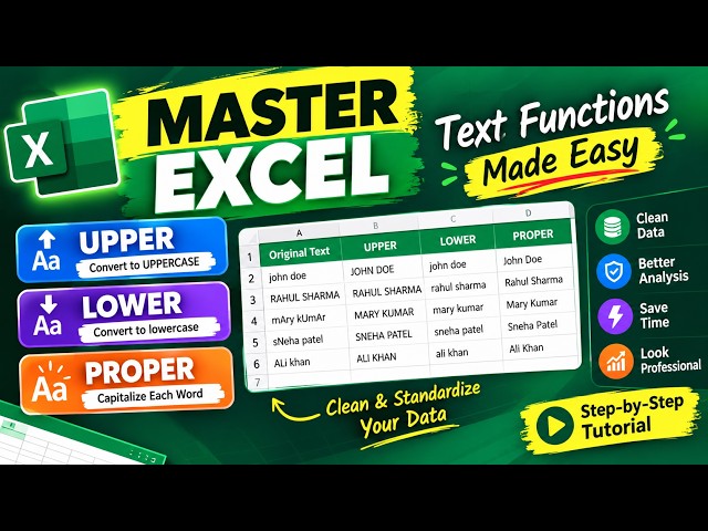 Excel Text Functions | UPPER, LOWER & PROPER Functions Tutorial