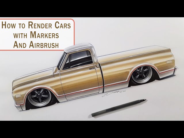 How to Render Cars with Markers & Airbrush - Tips & Technique w/ Pinstripe Chris