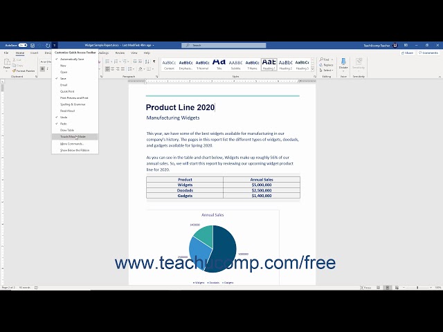 Word 2019 and 365 Tutorial Touch Mode Microsoft Training