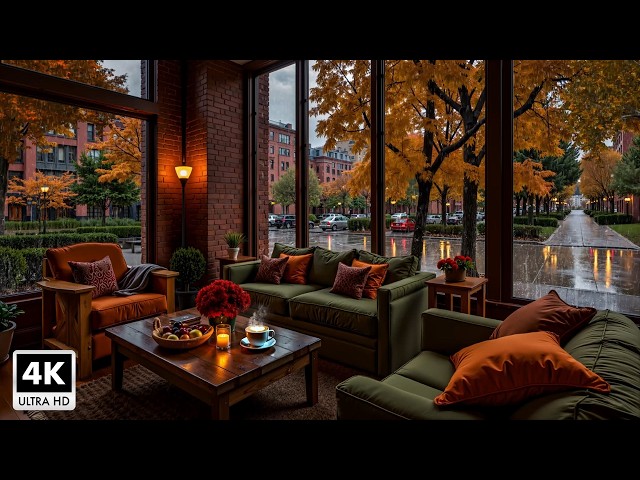 Pleasant autumn rain 🍂 Piano Jazz Music & The Sound of Falling Rain in A Beautiful Café Setting