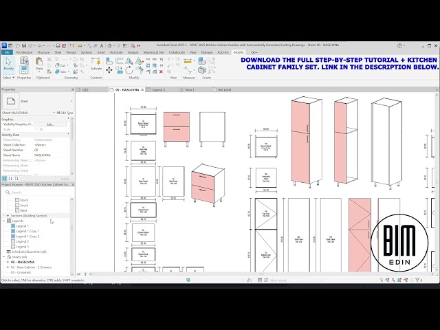 Kitchen Cabinet Families with Automatically Generated Cutting Drawings For Revit 2019 and Newer