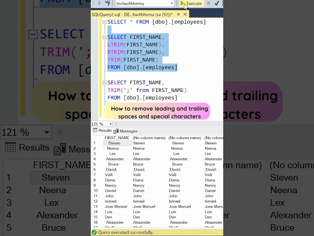 SQL tricks | Learn SQL in tamil | #shorts | Trim in SQL | String functions in SQL #sql
