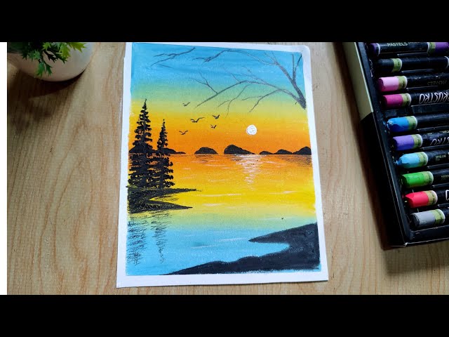 Easy and simple sunset scenery with oil pastel colour step by step 