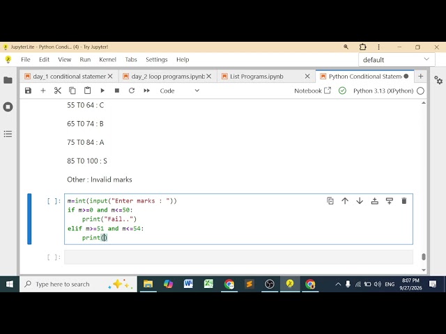 22. Enter Marks & Print Corresponding Grade || Python Conditional Statement Program #nitin_sir #sdi