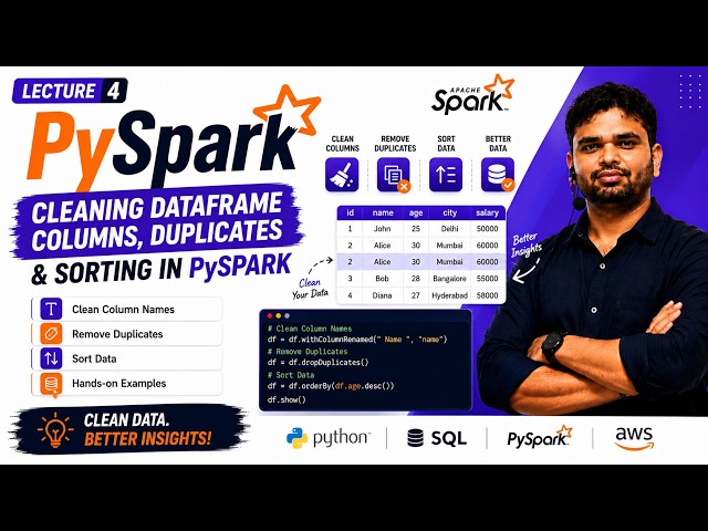 PySpark for Data Engineers | Lecture 4: Cleaning DataFrame Columns, Duplicates & Sorting in PySpark