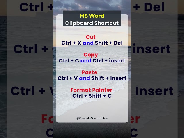Cut Copy Paste & Format Painter Shortcit Key #shorts #Keyboard #Shortcut #ms word