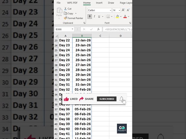 Generate 365 Dates in Excel Instantly 🔥 | SEQUENCE Formula Trick #shorts  #excel #exceltips