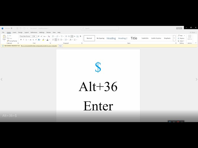 MS Word Shortcut | Press Alt+36 to instantly insert the $ sign.