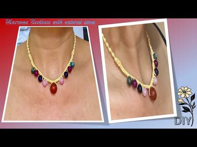 DIY macramé necklace with stone | macrame necklace tutorial | do it step by step