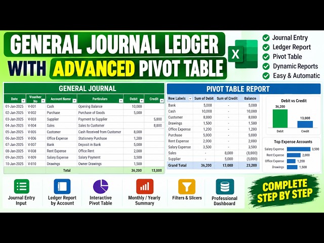 How to create a general journal ledger with a pivot table in Excel | How to use Pivot Table in Excel