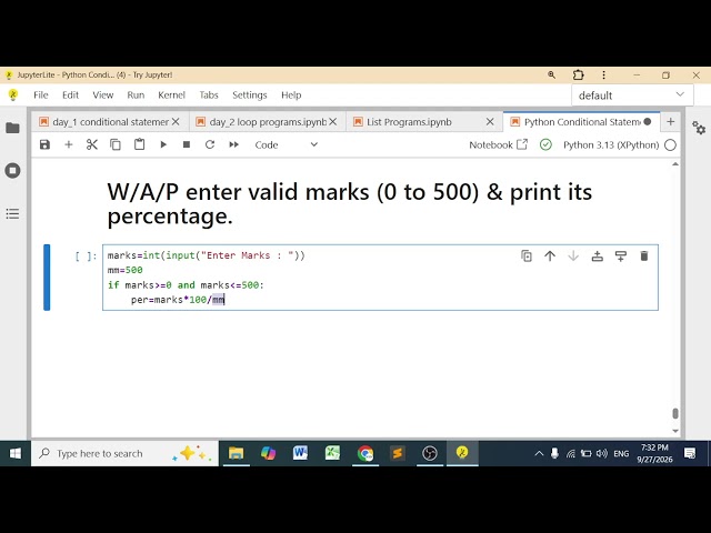 21. Enter Valid Marks & Print Its Percentage || Python Conditional Program #nitin_sir #sdi