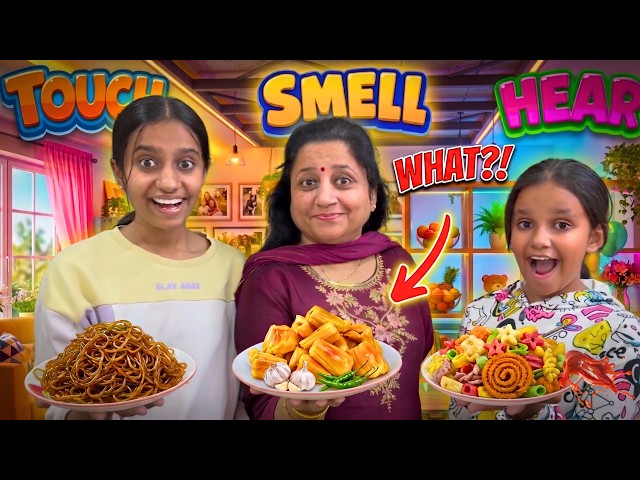 Mom vs Kids 😱 Touch, Smell & Hear Food Challenge