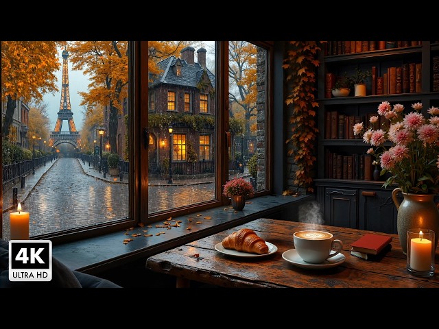 Cozy Jazz Blending With A Rainy Autumn Coffee Shop Ambience ~ Relaxing Piano Jazz Music For Study