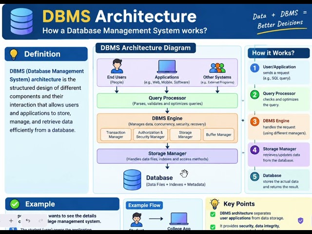 🚀 DBMS Architecture Explained Simply | From User to Database 🗄️#dbms