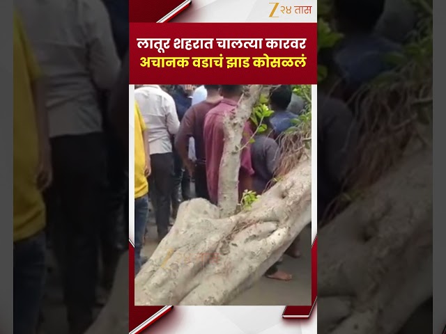 Latur | लातूर शहरात चालत्या कारवर अचानक वडाचं झाड कोसळलं