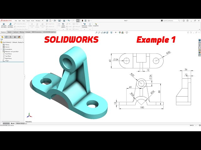 SolidWorks Tutorial – Intermediate Example 1 | Part & Drawing Practice