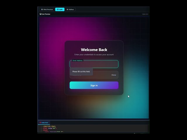 Interactive Login Page 🔐 | HTML CSS JavaScript | Modern UI Design #coding #animatedbutton #shorts