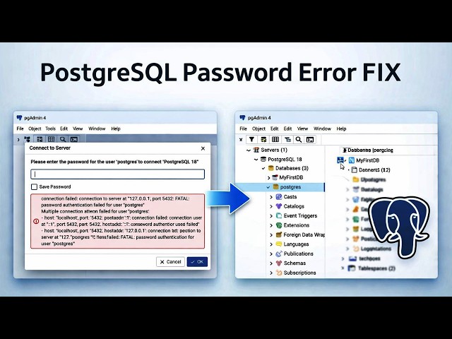 Fix PostgreSQL Password Authentication Failed Error | pgAdmin 4 Login Reset (Windows 10/11)