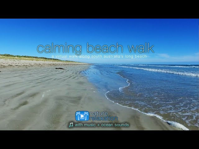 Calming Beach Walk- Australia 4K UHD + Music & Ocean Sounds for Relaxation