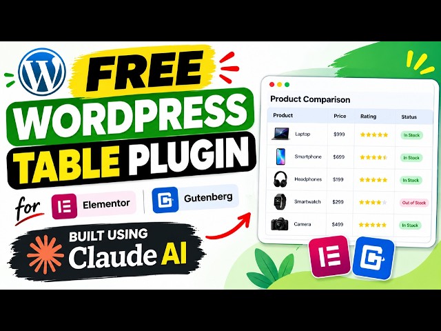 FREE WordPress Table Plugin for Gutenberg & Elementor | Built using Claude AI