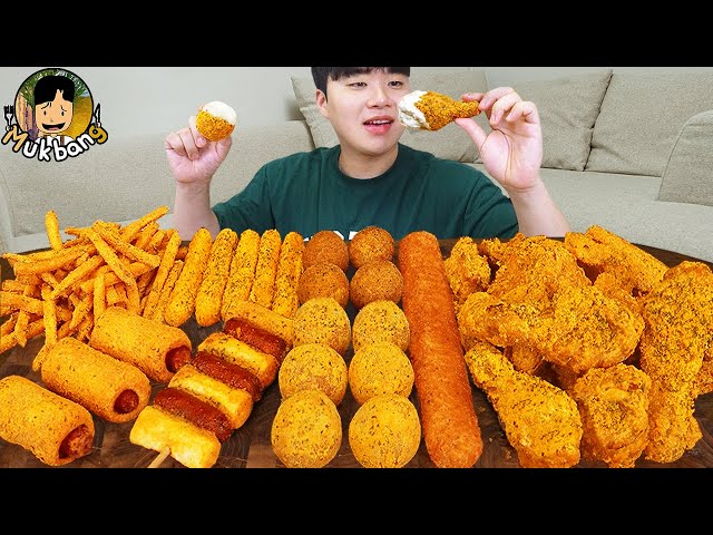 ASMR MUKBANG | Crispy Fried Chicken, fire noodles, cheese ball recipe ! eating