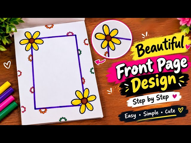 Easy Front Page Border Design🌸 |Beautiful Floral Border for School Projects, Assignments & Notebooks