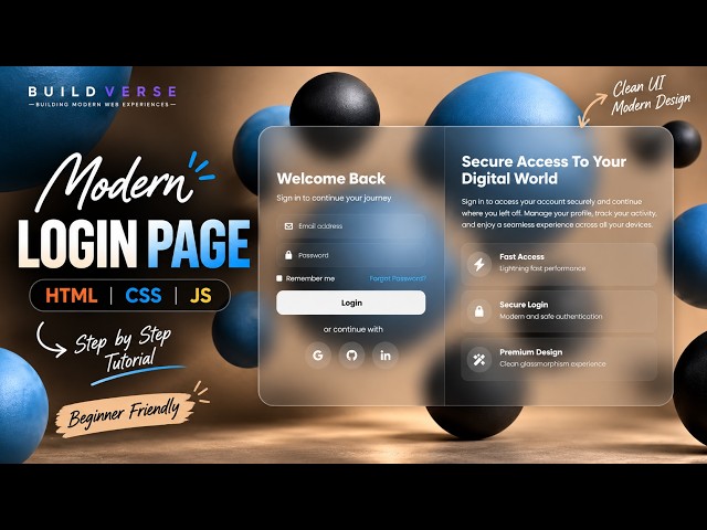Modern Login Page Tutorial Using HTML, CSS & JavaScript | Responsive UI Design