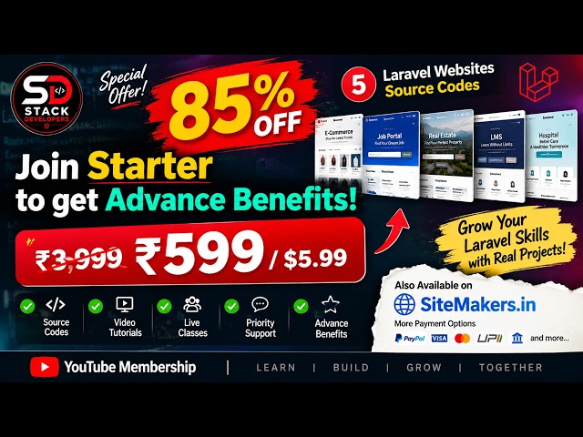 🔥 Join Starter to Get Advance Membership + 5 Laravel Websites for Just ₹599 / $5.99 | 85% OFF