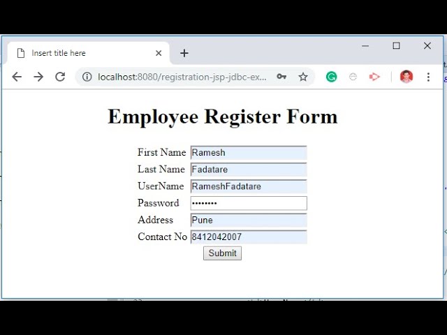 Registration Form using JSP + Servlet + JDBC + MySQL Database Example @RameshFadatare