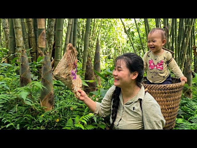 Foraging for food in the forest. The journey of a single mother raising her child.