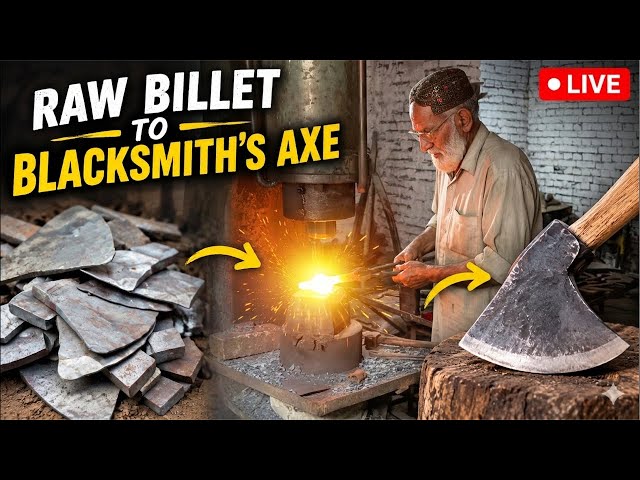 Raw Billet to Blacksmith’s Axe 🔥 | Traditional Axe Making Live