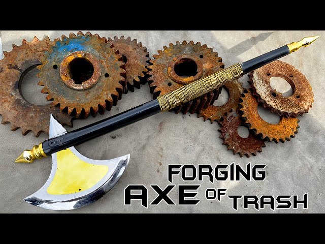 Hand FORGING a War AXE Out of Rusted IRON GEAR - Razor Sharp