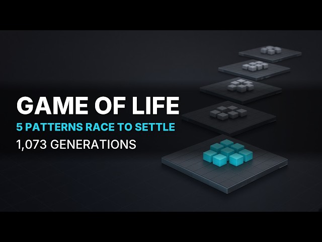 5 Game of Life Patterns Race to Settle — Century Wins at Gen 103, R-pentomino Boils for 1,073