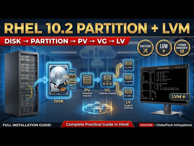 RHEL 10 2 Partition   LVM क्या है    Disk Management Complete Guide in Hindi   Step by Step