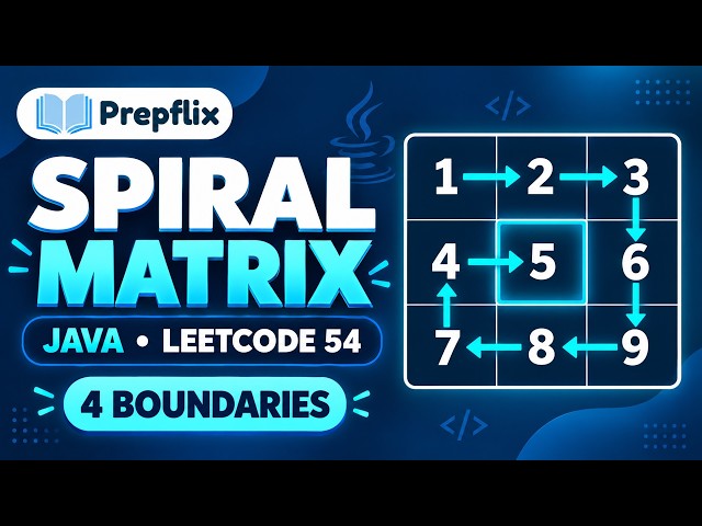 Spiral Matrix in Java | Visited Grid to Four Boundaries | LeetCode 54 | Prepflix