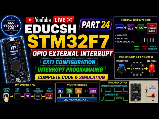 EDUCSH Part 24: STM32F7 GPIO External Interrupt | Interrupt Programming & Simulation in Tamil