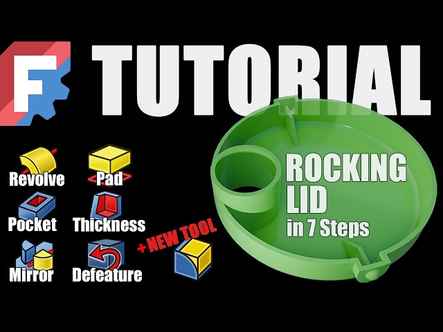 FreeCAD TUTORIAL - ROCKING LID - Too Tall Toby - 7 steps - PartDesign (FreeCAD 26.3 and FreeCAD 1.1)