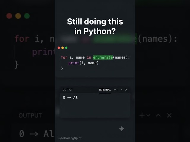 Python enumerate() Explained in 20 Seconds #python #pyinterview #pythontutorial #tipsandtricks