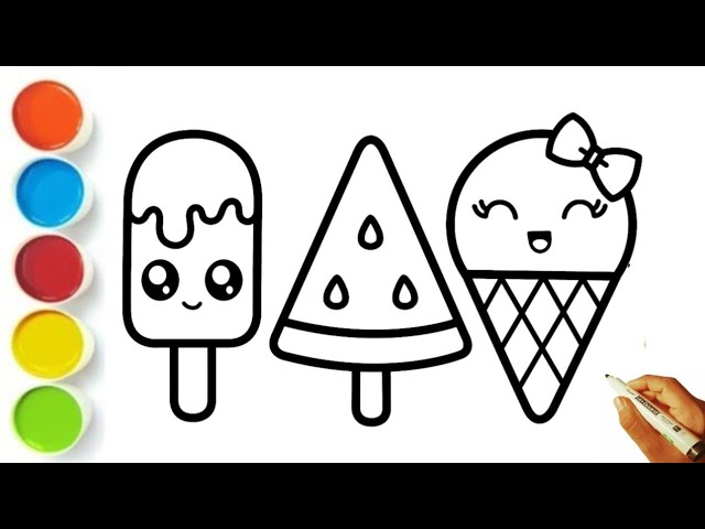 3 Ice 🍦 Creams 🍨 coloring and drawing for Kids and Toddlers