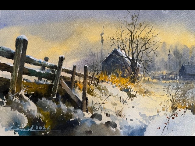 How to Paint a Winter Farm Scene in Watercolor | Step-by-Step Tutorial