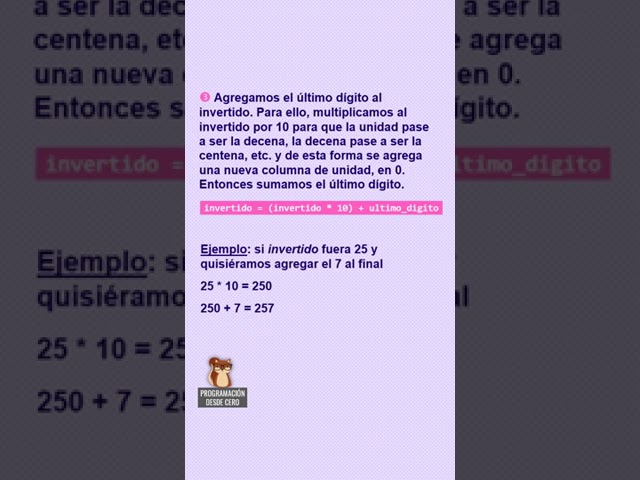 Algoritmo para invertir un número entero, paso a paso