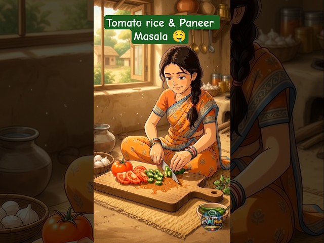 Mom's Homemade Paneer & Tomato Rice I Traditional Indian Village Cooking | 2D Ghibli Style #shorts