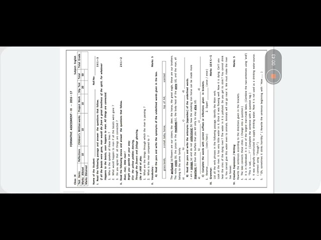 9th class fa3 English question paper 2022 ap| model paper