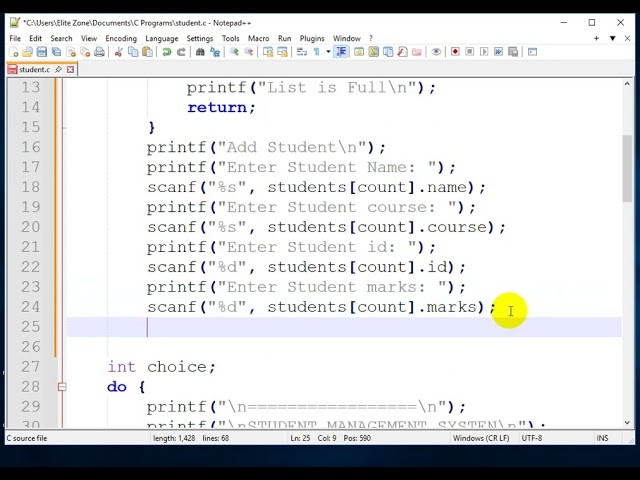 Student Management System in C Programming | Add Student Details Using Function | Part 1B
