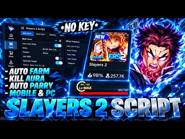 Slayers 2 Script Mobile - No KEY , Auto Parry, Instant Kill, Auto Farm - Project Slayers Script