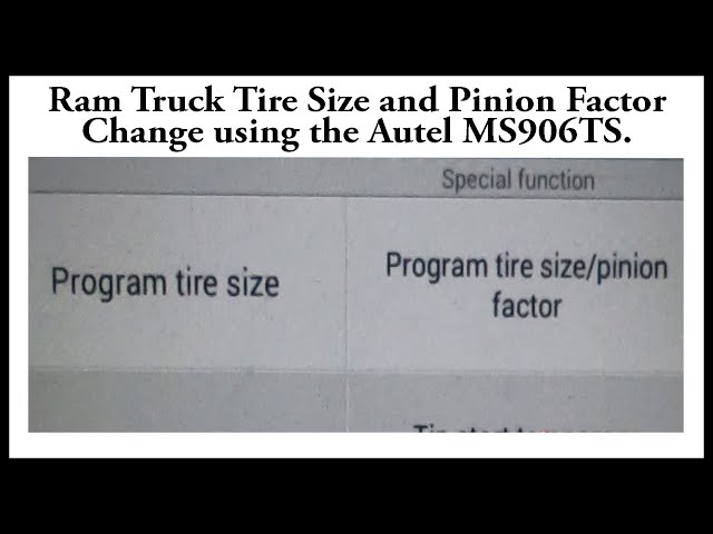 Programming Tire Size and Gear Ratio on a Ram 1500 using the Autel MS906 Scan Tool.
