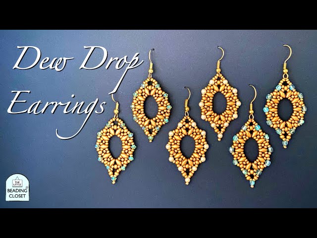 Beaded Earrings tutorial: oval drop style with Superduos and 3mm accents DEWDROPS