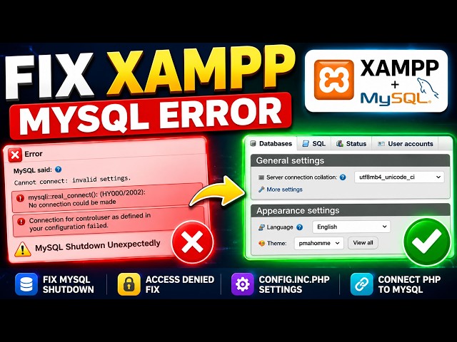 Fix MySQL Shutdown Unexpectedly in XAMPP Windows 10/11 | phpMyAdmin Connection Errors