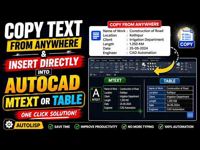Copy Text from Anywhere & Insert Directly into AutoCAD MTEXT or Table | AutoLISP