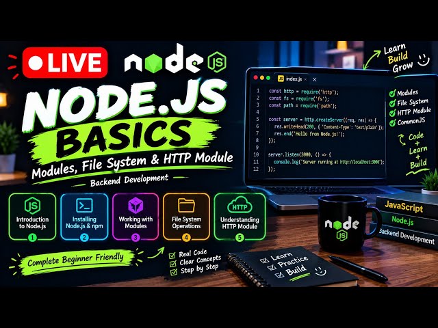 🔴 LIVE | Node.js Basics 🚀 | Modules, File System & HTTP Module | Backend Development